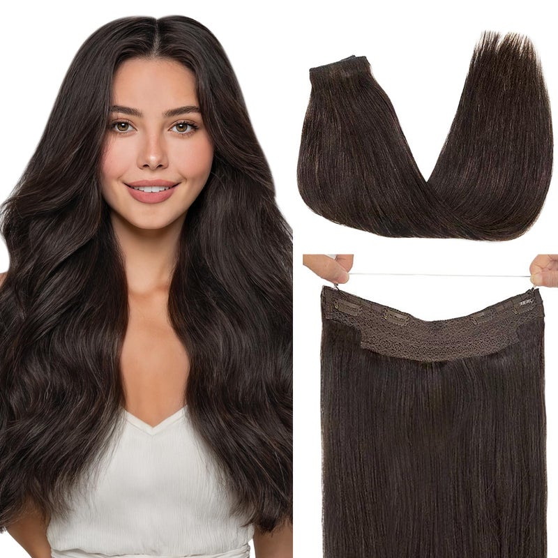 Goo-Goo GOO GOO Wire Hair Extensions Human Hair, 2 Dark Brown Natural 12inch 70g, Invisible Wire Hair Extensions with Transparent, Seamless Fish Line Hairpiece - Image 1